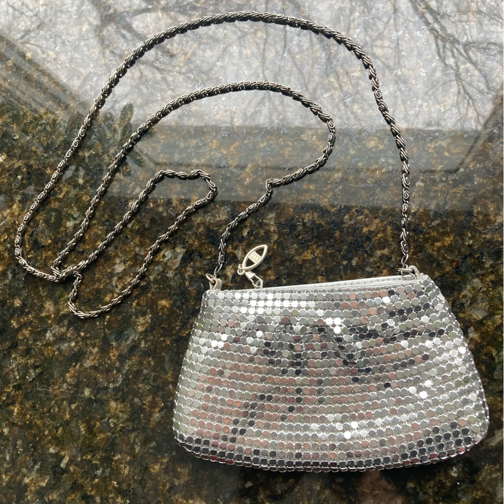 Y&S Pleated Disco Sparkly Evening Bag with Metal Chain